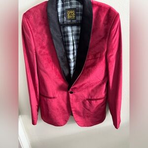 Oppo Suits Men's Vibrant Red Blazer with Black Lapel
